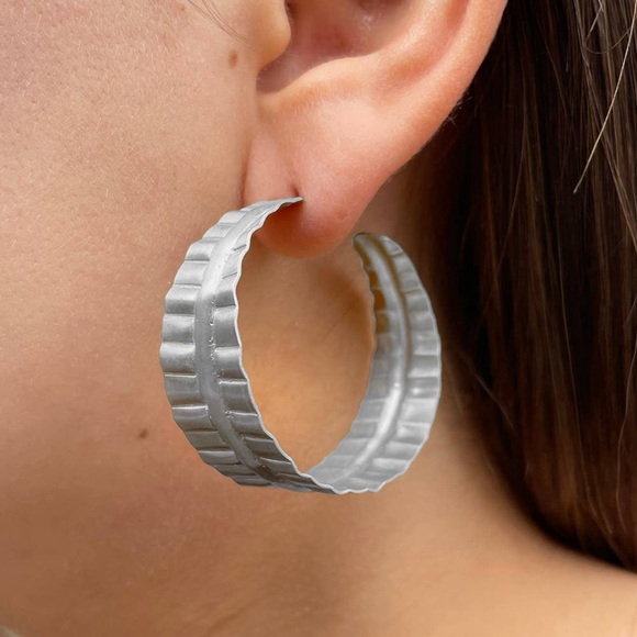 Rippled Leaf Hoops - Picture 2 of 2